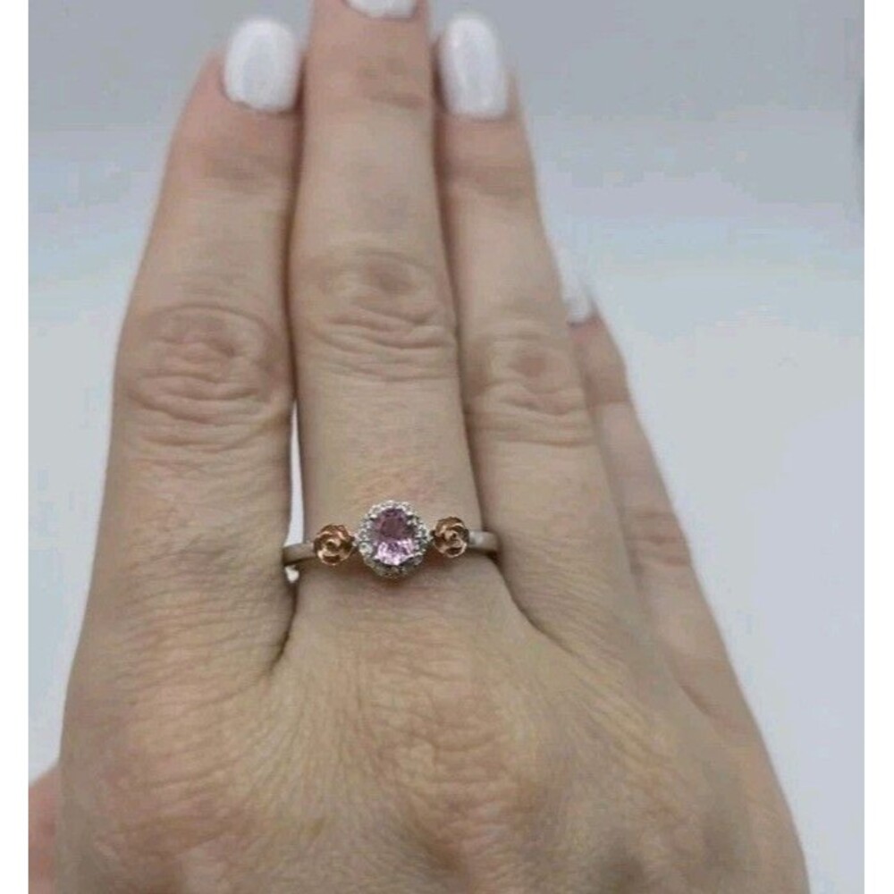 Narsipatnam Pink Spinel, White Zircon Rose Flower Ring in 18K Vermeil RG Size 10